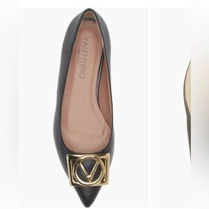 Valentino by Mario Valentino Flora Logo Buckle Pointed Toe Flat (Women)